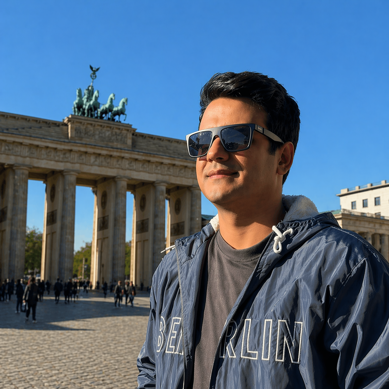 Hamid vor dem Brandenburger Tor in Berlin